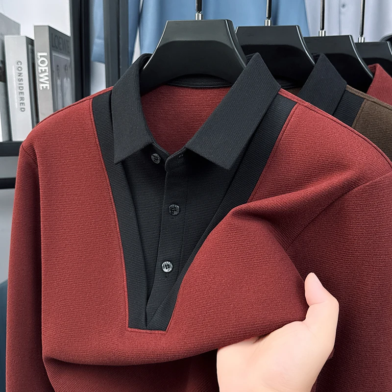 

High Quality Men's Fake Two-Piece Long Sleeve T-Shirt Autumn New Contrast Color Breathable Warm Fashion Nusiness Casual Menswear
