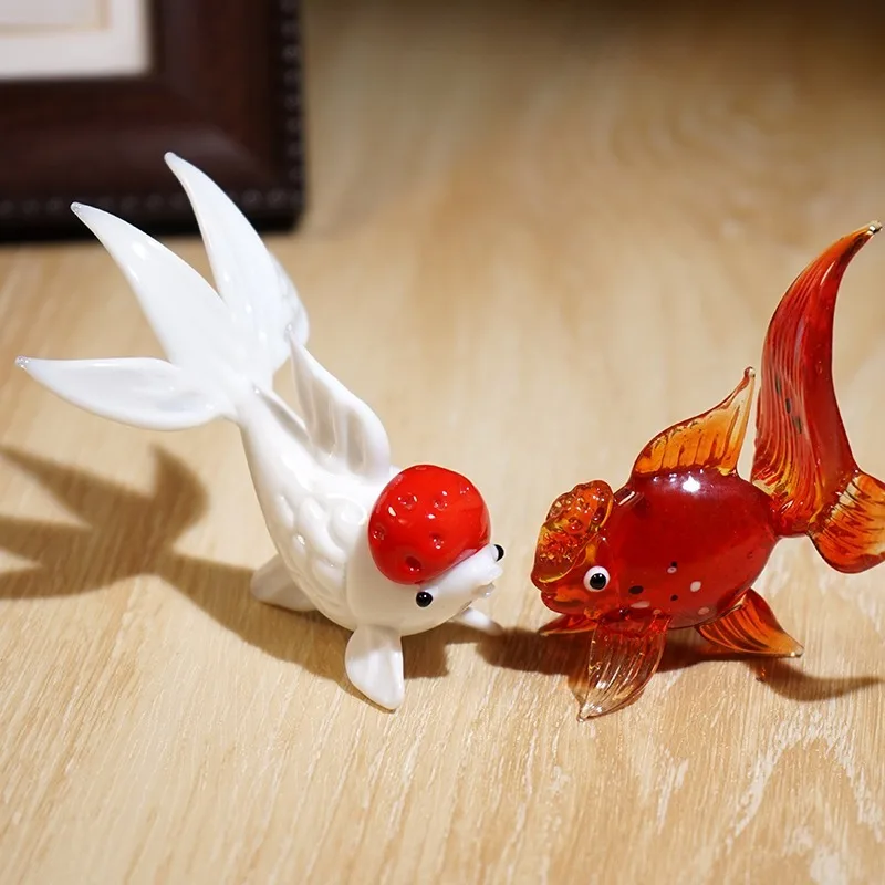 تماثيل زجاجية منفوخة يدويًا على شكل سمكة ذهبية مصنوعة يدويًا، وحدة تحكم تلفزيون للكمبيوتر المكتبي، ديكور فريد لغرفة المعيشة #5