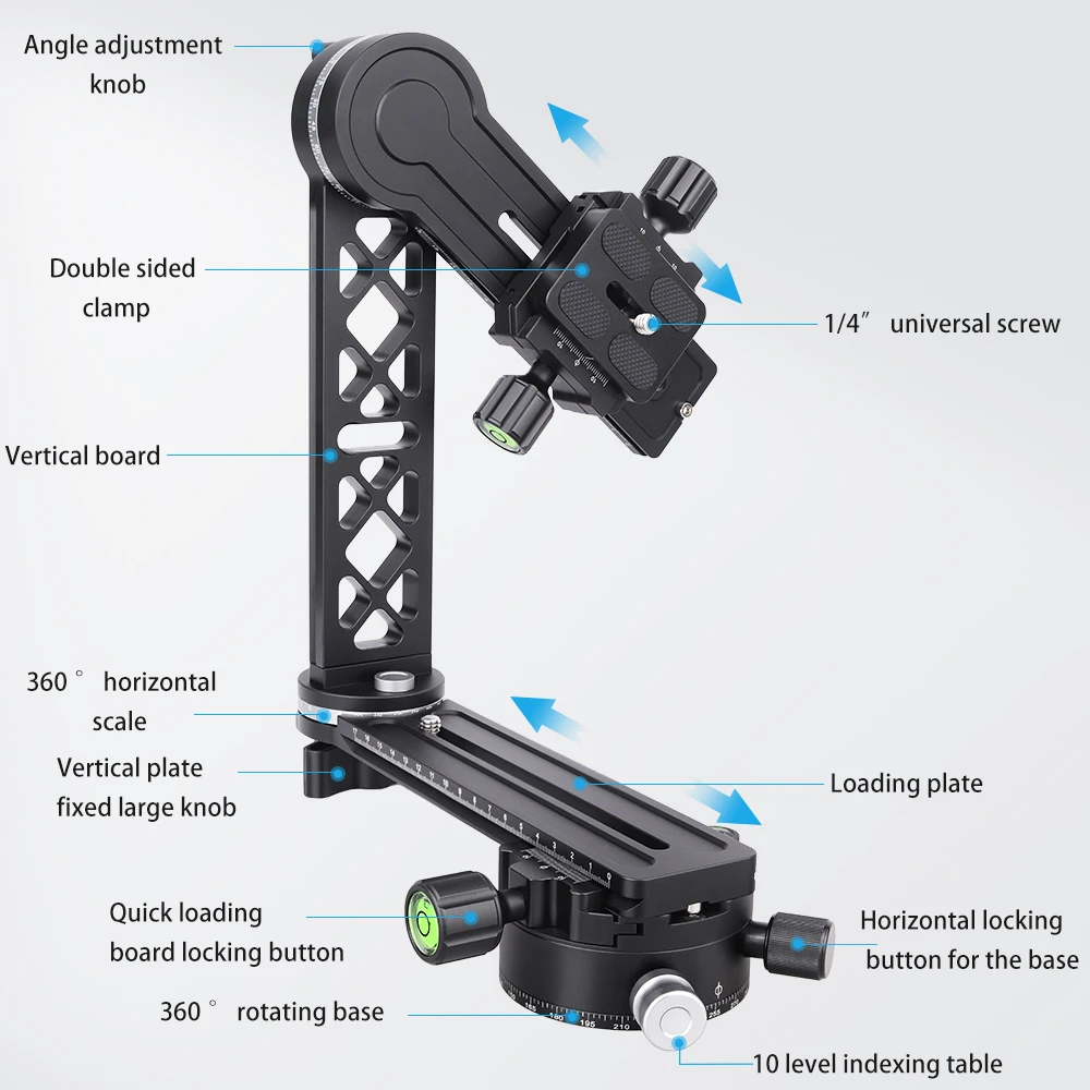 ARTCISE GH8 Cantilever Gimbal Bracket 720° Panoramic Aluminium Alloy CNC with Quick Release Plate for Tripod DSLR Camera Lens