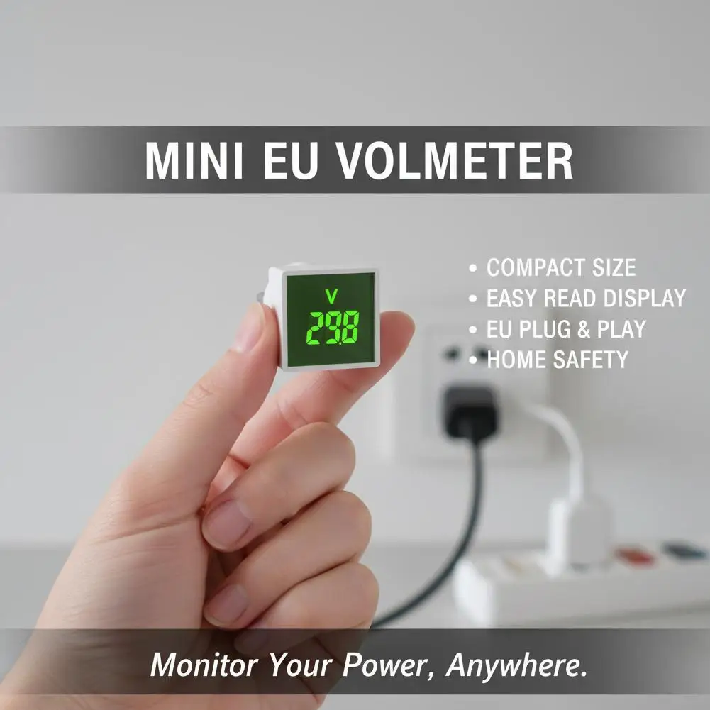 Digital AC Voltmeter Indicator, Digital Voltmeter, No Wiring Required, Euro Plug, Voltage Measurement Range 50 ~ 500V