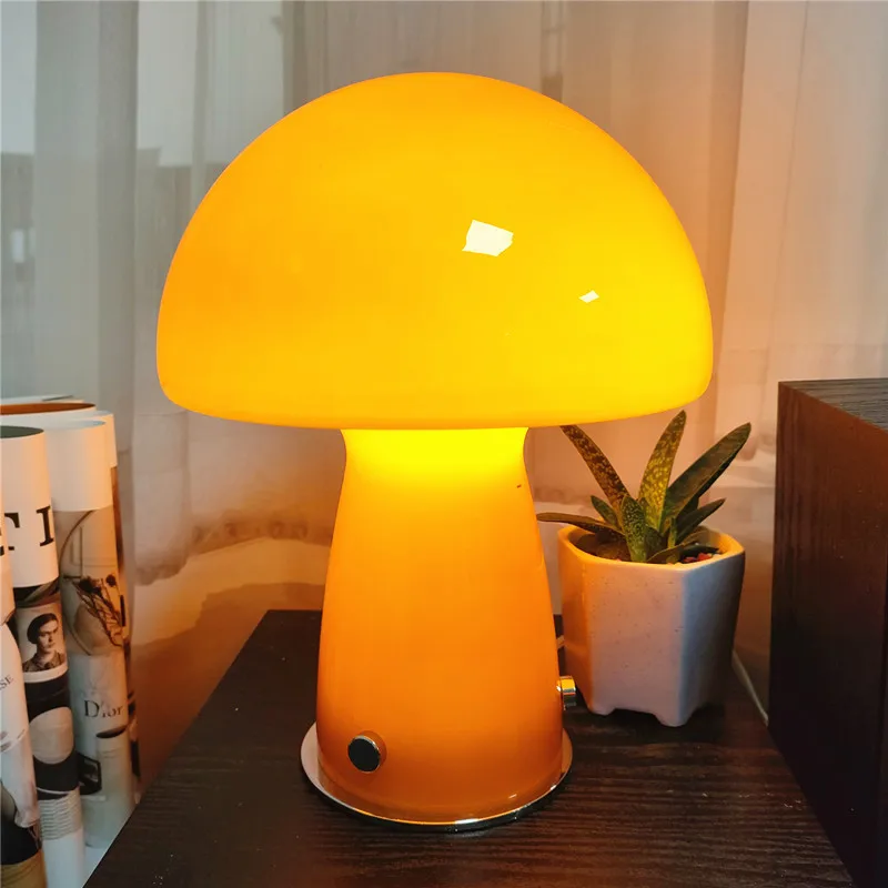 Nordic Mushroom Table Lamp Led Vintage Glass Mushroom Desk Decorative Lamp  Ins Living Room Bedroom Bedside Lamps Night Light