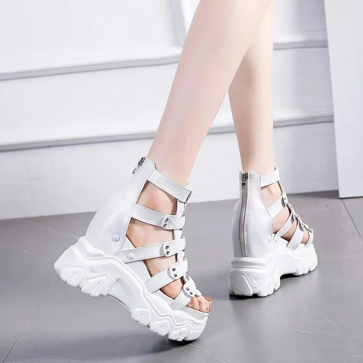 Summer Hollowed-out Breathable Thin Roman Sandals Women New All-match High-heeled Platform Sandals Wedge Platform Shoes