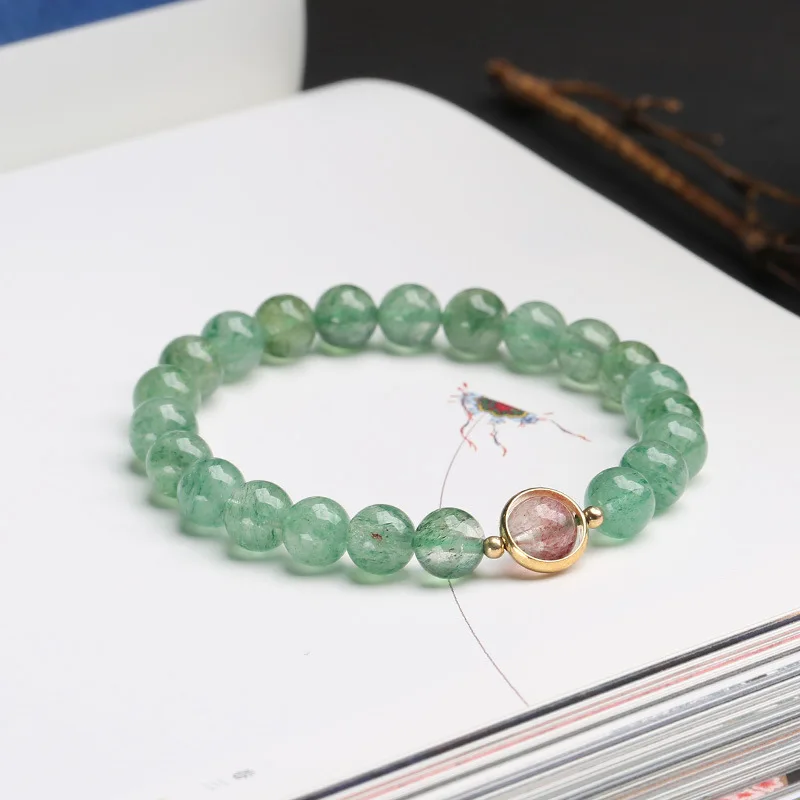 Natural Green Strawberry Quartz Single Circle Ball Bracelet Diy Ornament