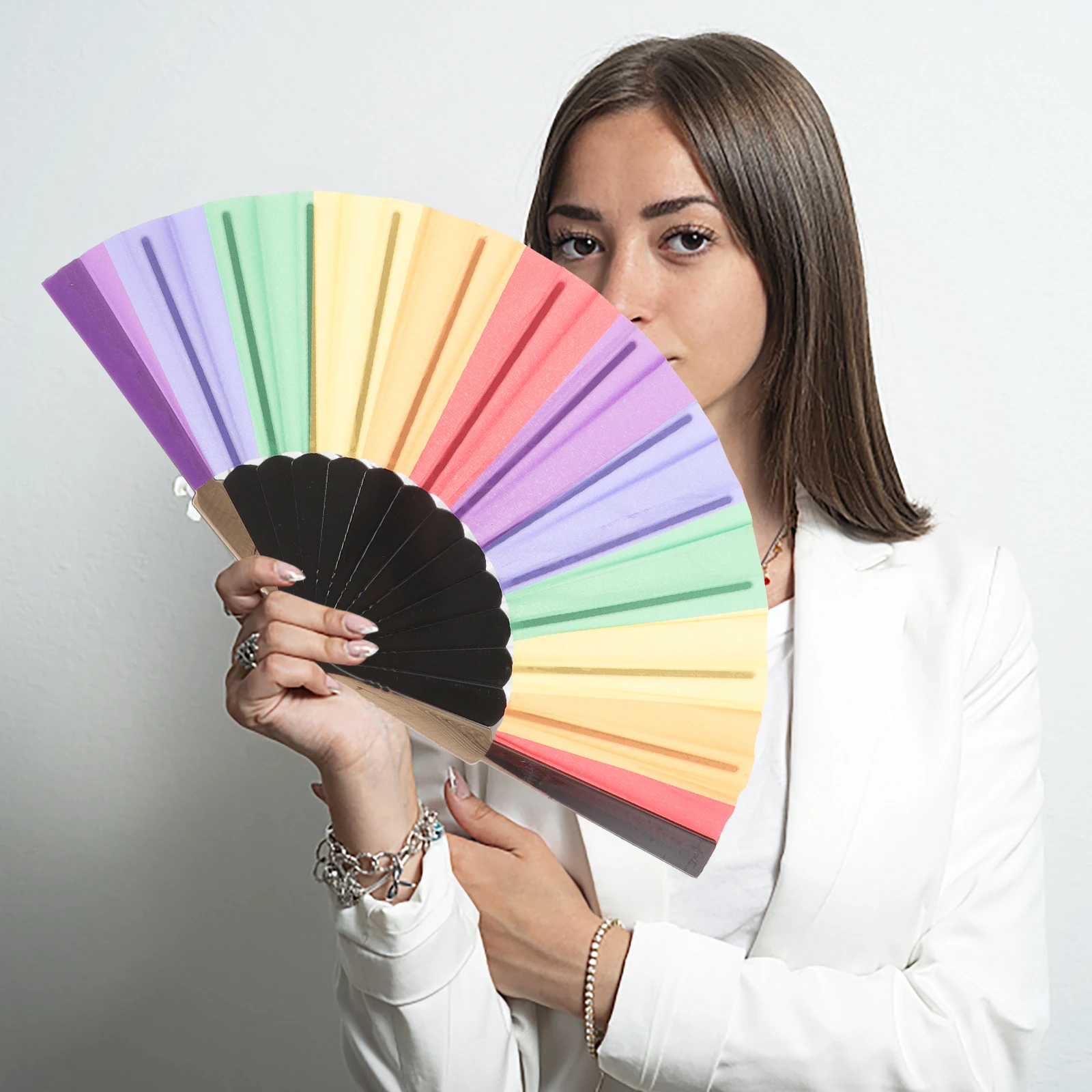

Rainbow Fan Fans for Dance Photo Props Foldable Collapsible Folding Hand Performance Decorative Held