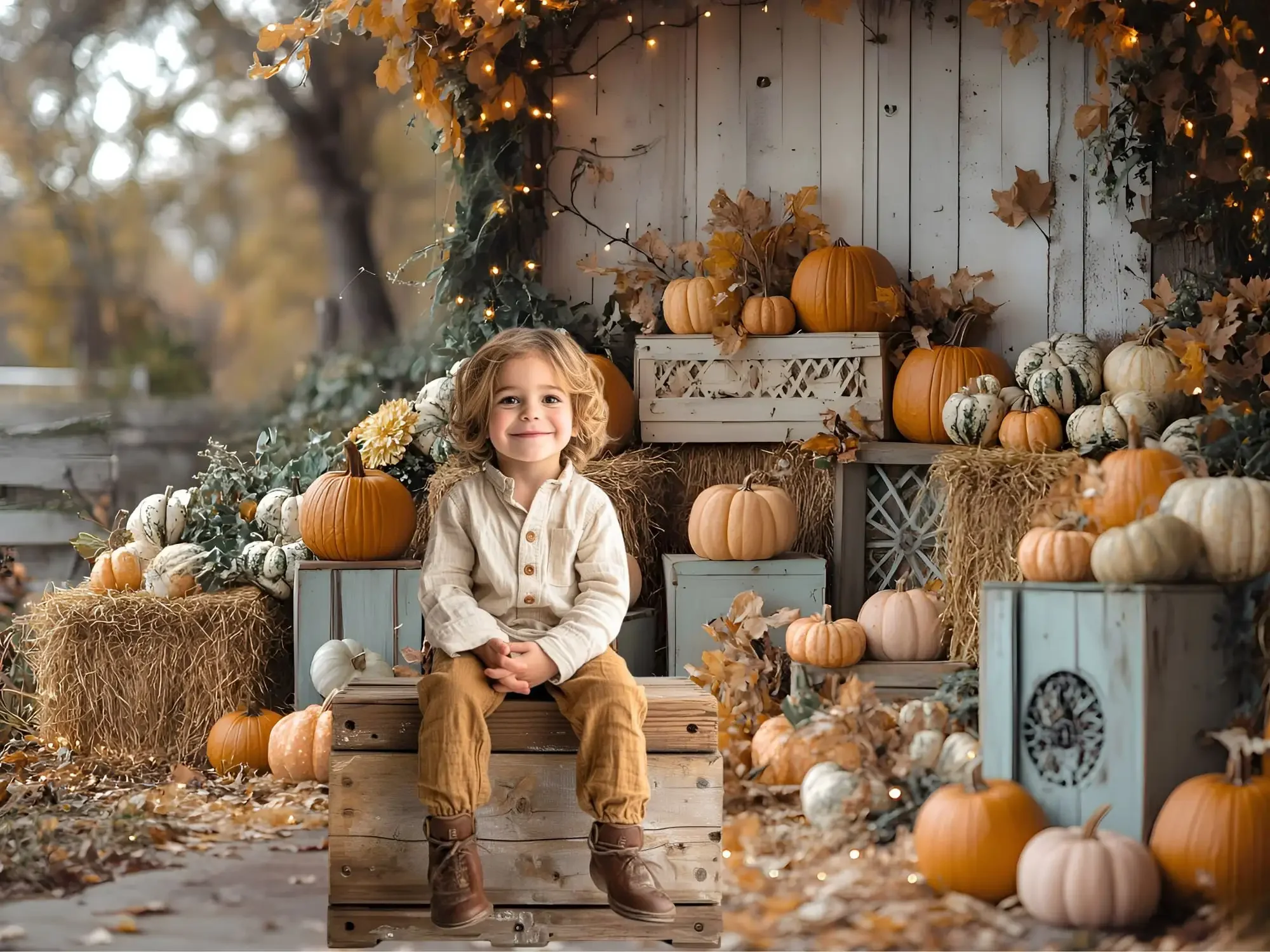 Mehofond Photography Background Autumn Fall Pink Pumpkins Boho Floral Kids Birthday Family Portrait Decor Backdrop Photo Studio