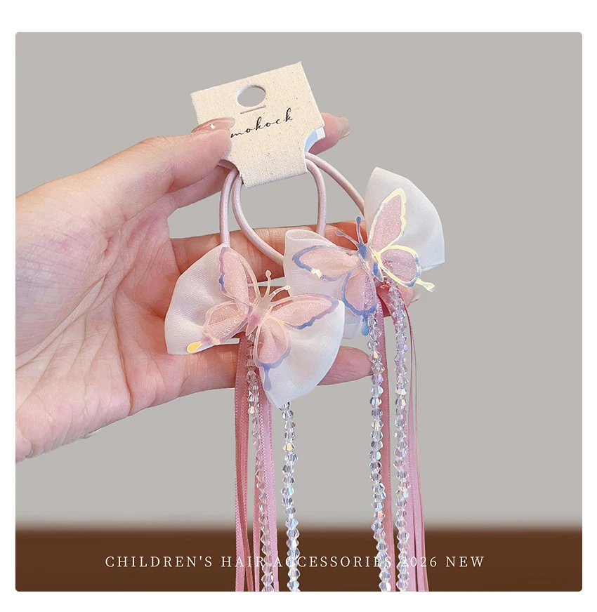 2026 Neu 2er-Set Schmetterlings-Haarschleifen mit Quasten und Kristallen – Hochelastisch, schadet den Haaren nicht, elastisch für Babys, Kleinkinder und Kinder – Geschenk – Detail 7