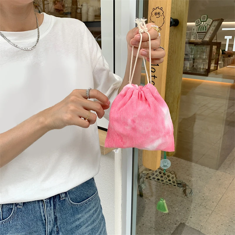 Cute Corduroy Small Coin Purse Drawstring Bag Handbags Woman Jewelry Lipstick Cosmetic Tote Bags Storage Pouch String Bag