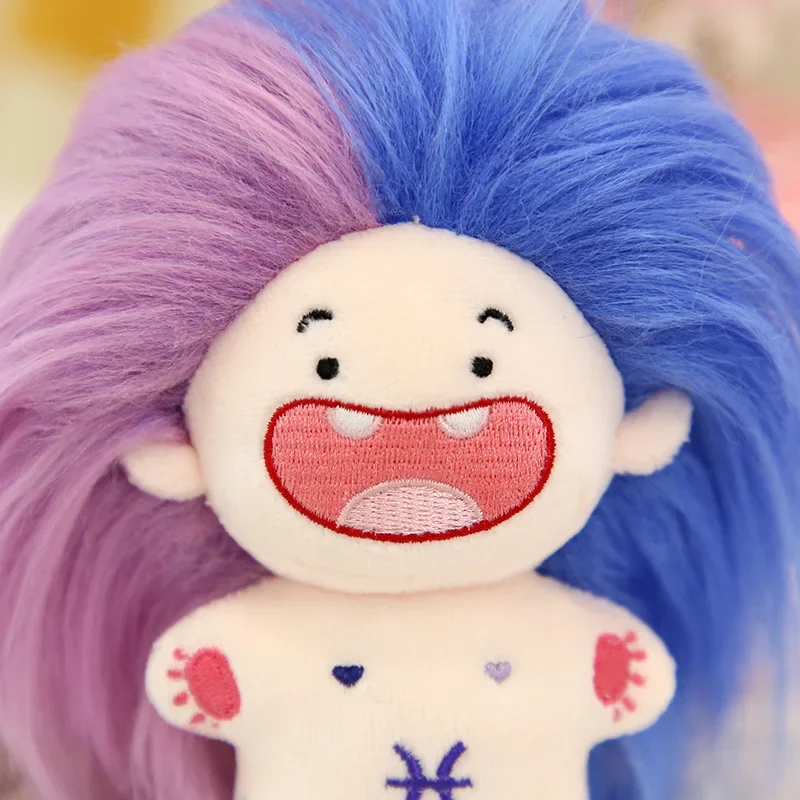 12pc Mini Plush Cotton Doll Idol Missing Teeth Baby Funny Long Hair Cotton Doll Doll Keychain 11cm