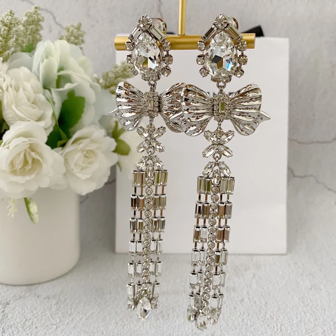 Boucles d'oreilles longues à franges pour femmes, clips d'oreille, nœud vintage, luxe abordable