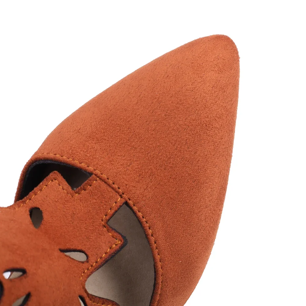 Summer Fashion Cutout Brown Women Sandals Pointed Toe Hollow High Block Heels Lady Party Shoes Plus Size 11 43 46 - view 4