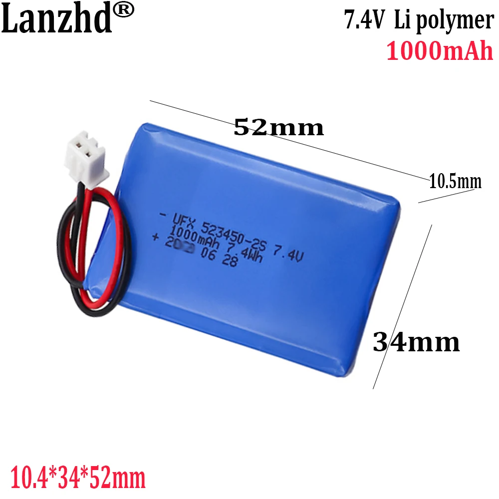 7.4v polymer lithium battery 1000mAh For digital camera metal detector Beauty instrument GPS locator KC certified