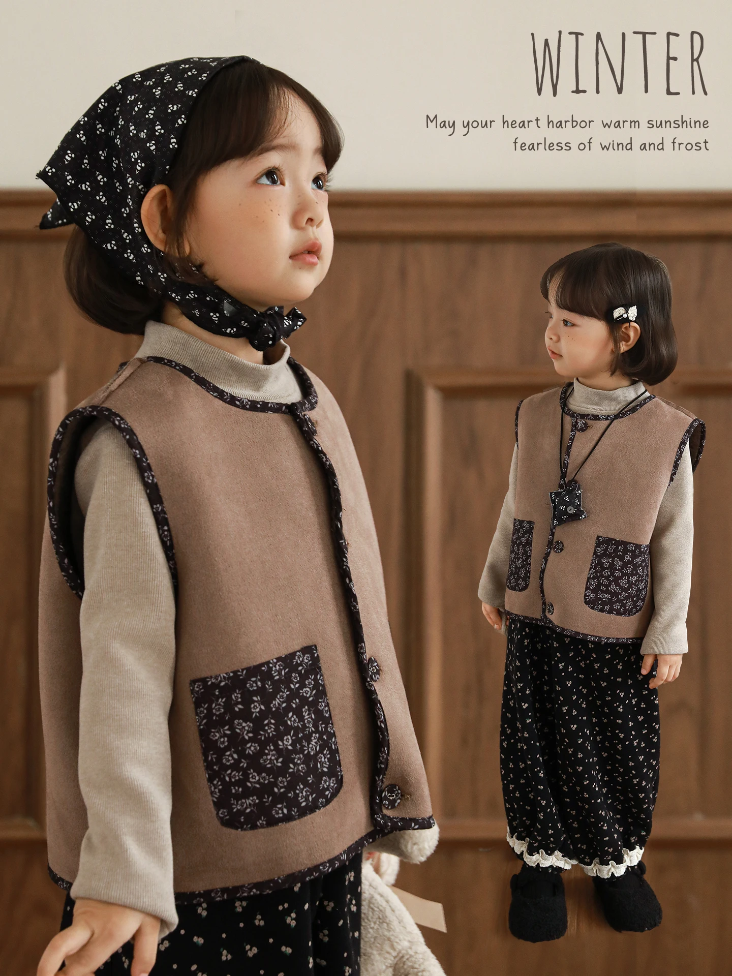 

Girls 2025 Korean ThermalCore™ Set Reversible Vest High Neck Shirt Double Fleece ArcticTech™ Winter Gift Kids 1-7 Years