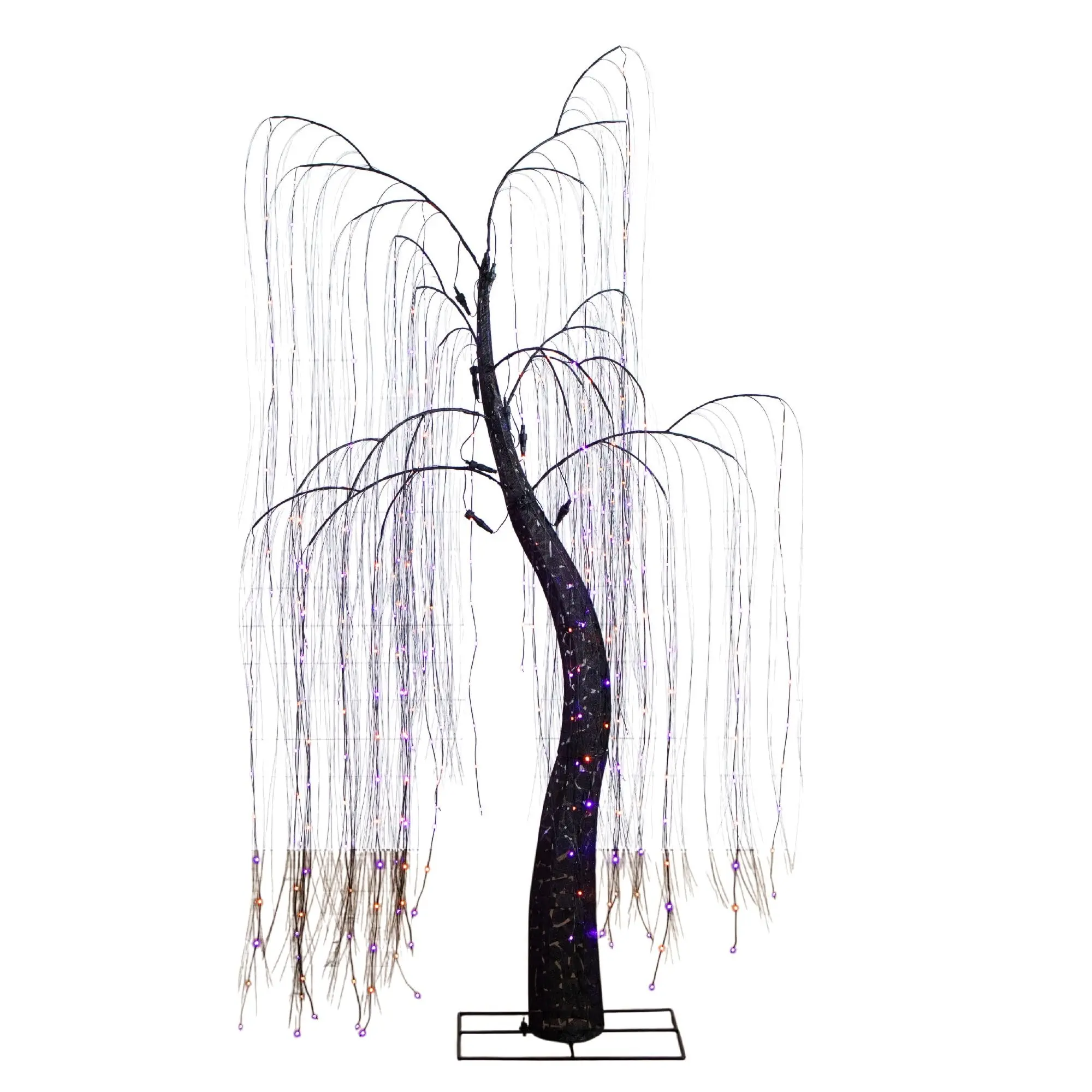 7ft Pre-Lit Halloween Black Willow Tree with 600 Purple and Orange LED Lights