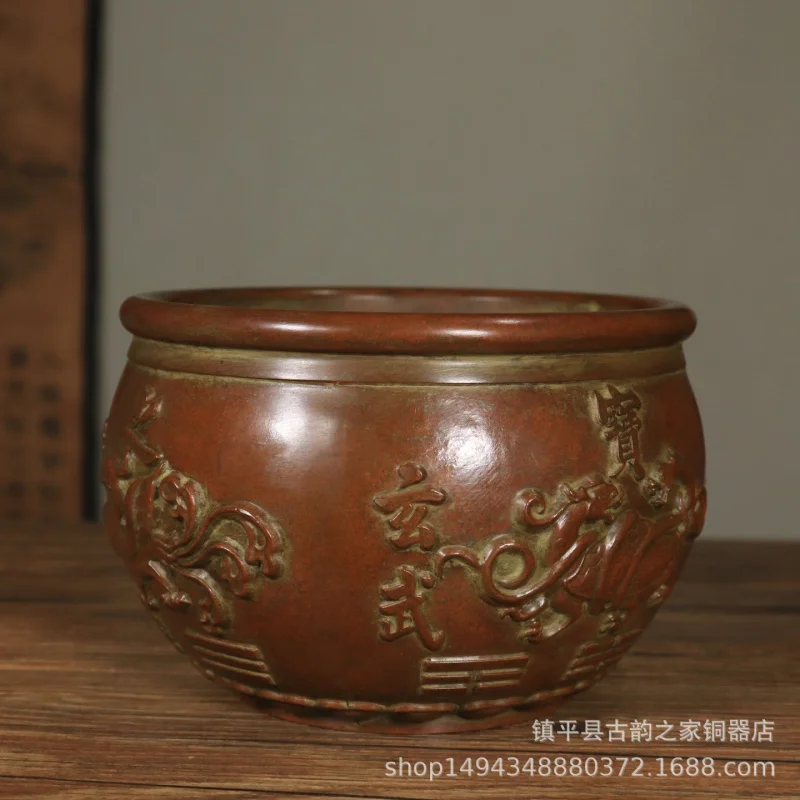 Pure Ornament Brass Four Mythical Beasts Qinglong White Tiger Zhuque Xuanwu Copper Cylinder Living Room