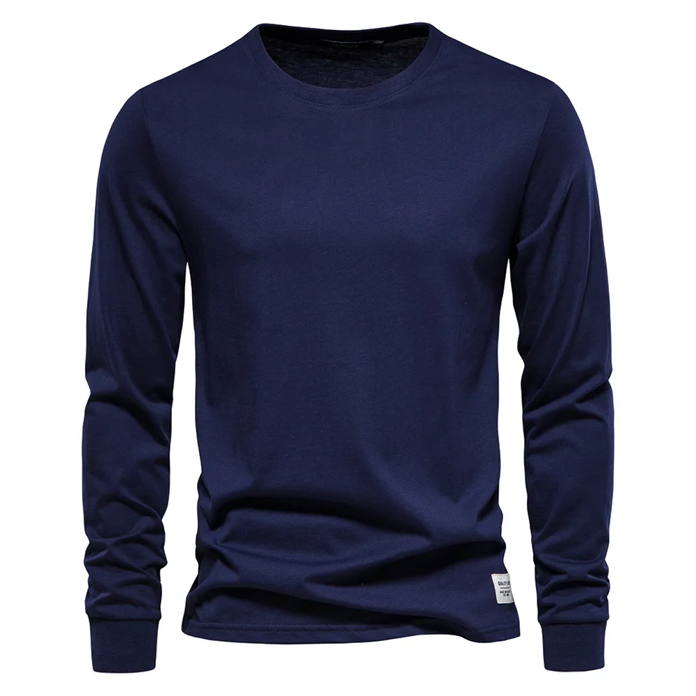 

Men‘s T-shirts 100% Cotton Long Sleeve Casual Tops Spring Autumn Classic Men Clothing Solid Color High Quality Backing T-Shirt