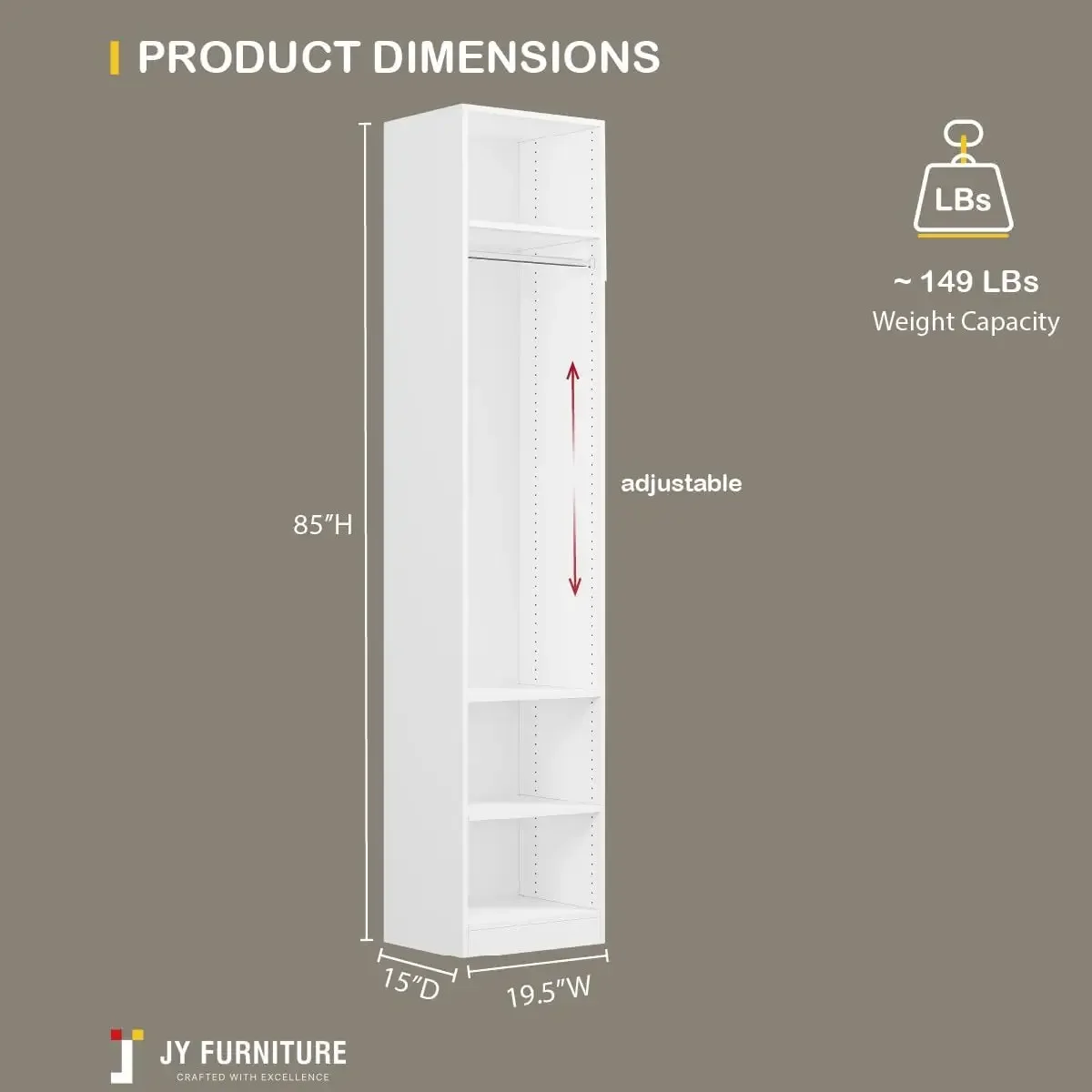 Wardrobe Closet, Particle Wood with Adjustable Shelves, Hanging Rod for Bedroom, Dressing Room, White (19.5