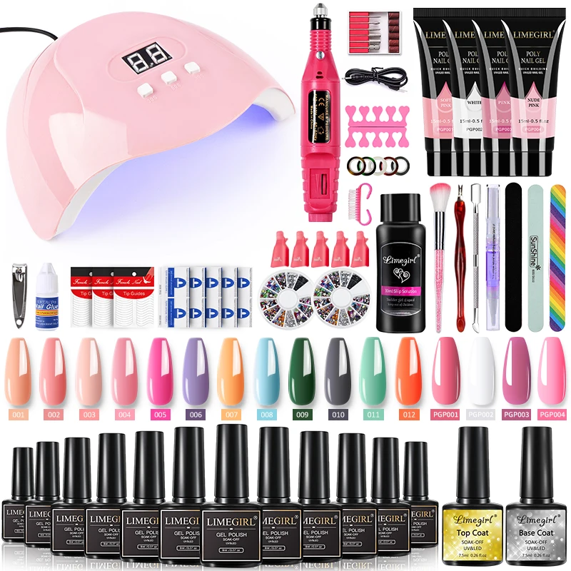 Conjunto de manicure poli gel para unhas, kit de esmalte em gel e broca elétrica para unhas, lâmpada de extensão de unhas para salão de beleza e casa