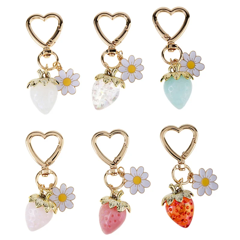 New Strawberry Keychain Keyring Stylish Pendant Keychains Flower Keyrings Ornament Backpack Pendants Gift for Fashion Jewelry