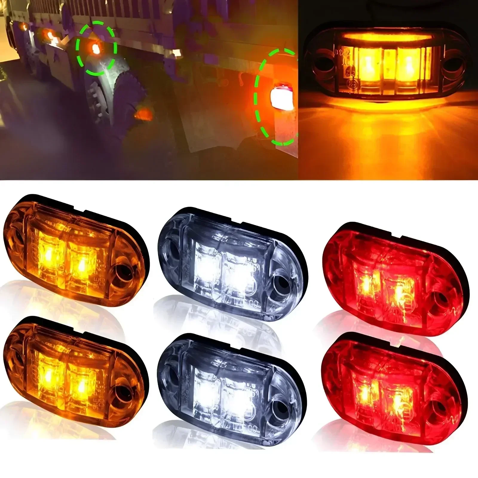 2/4Pcs Amber Warning LED Diode Light Oval Clearance Trailer Truck White Red Side Marker Lamp 12V 24V Truck Accessories