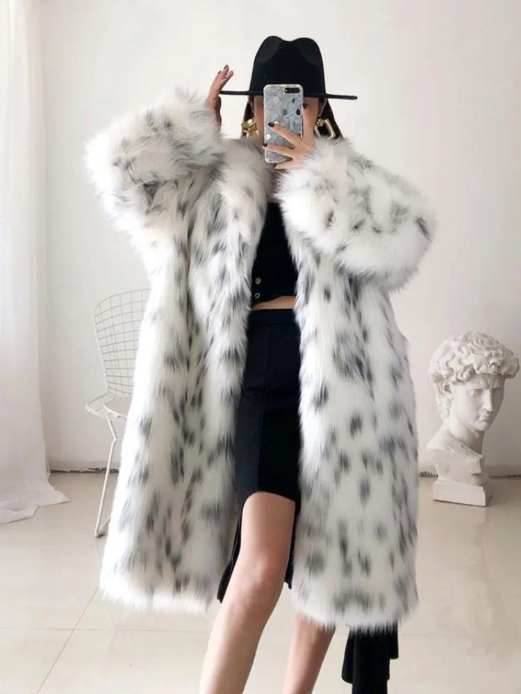 ZADORIN جودة عالية الأبيض ليوبارد معطف طويل فو الفراء امرأة التلبيب رشاقته الملابس الشتوية رقيق فو الفراء سترة أشعث ملابس خارجية