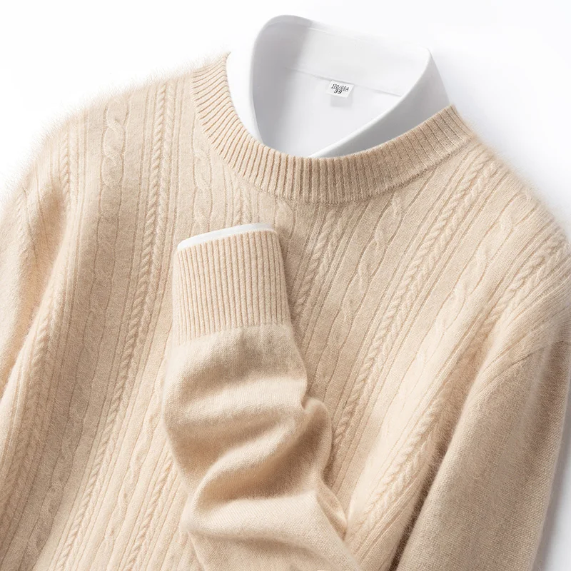 Men's Business Casual Solid Color Knitted Sweater 100% Pure Cashmere Pullover Loose Half High Collar Top Warm Jumper Vertical