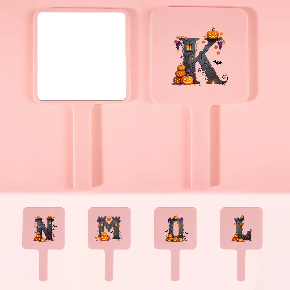 

Portable Square Handheld Makeup Mirror Compact Cosmetic Single Sided Mirror Fashion Print Makeup Tool Halloween Letter Pattern