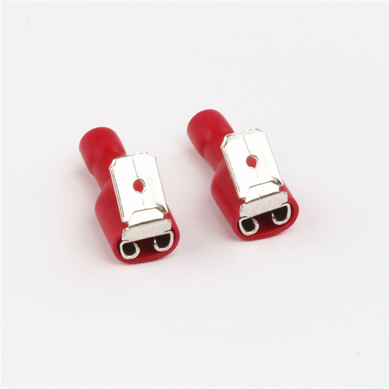 100pcs 6.3mm Splice Wire Connector Insulated Piggyback Female Spade Crimp Terminals1.25-250 Electrical Connectors