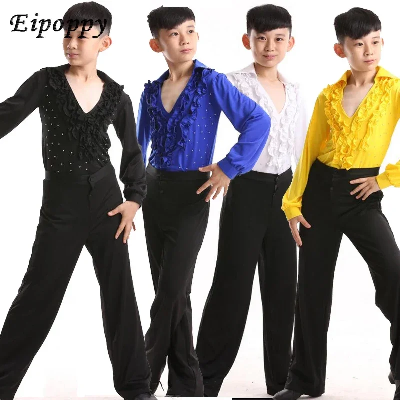 男性と男の子のためのlatin salaダンスコスチューム、子供のためのボールルームの実行、パーティーダンスの衣装、トップスとパンツ、アメリカ人