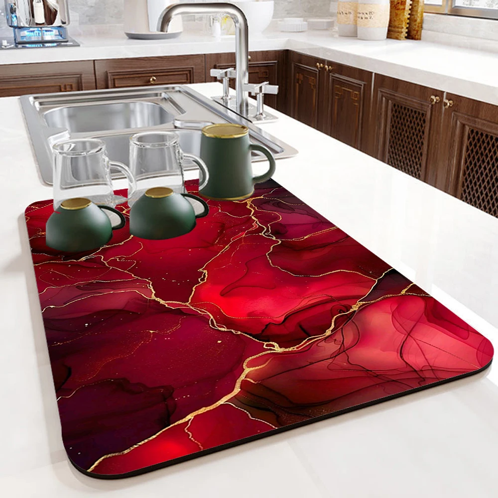 Marble Design Draining Mat - Stylish Absorbent Pad for Coffee Bar, Adds an Elegant Vibe to Your Countertop, Easy to Clean