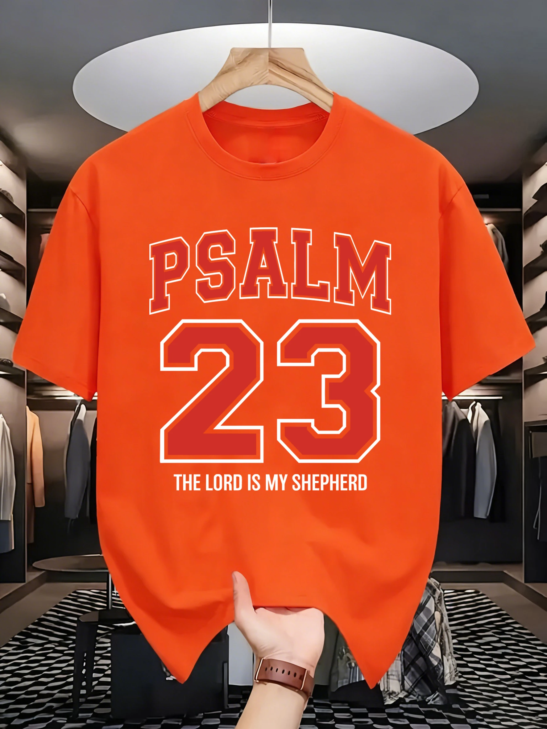 Psalm Number 23 Is My Shepherd Printed Men Hip Hop Short Sleeve Cotton Soft T Shirt Summer Loose Clothes All-Match Beach Top