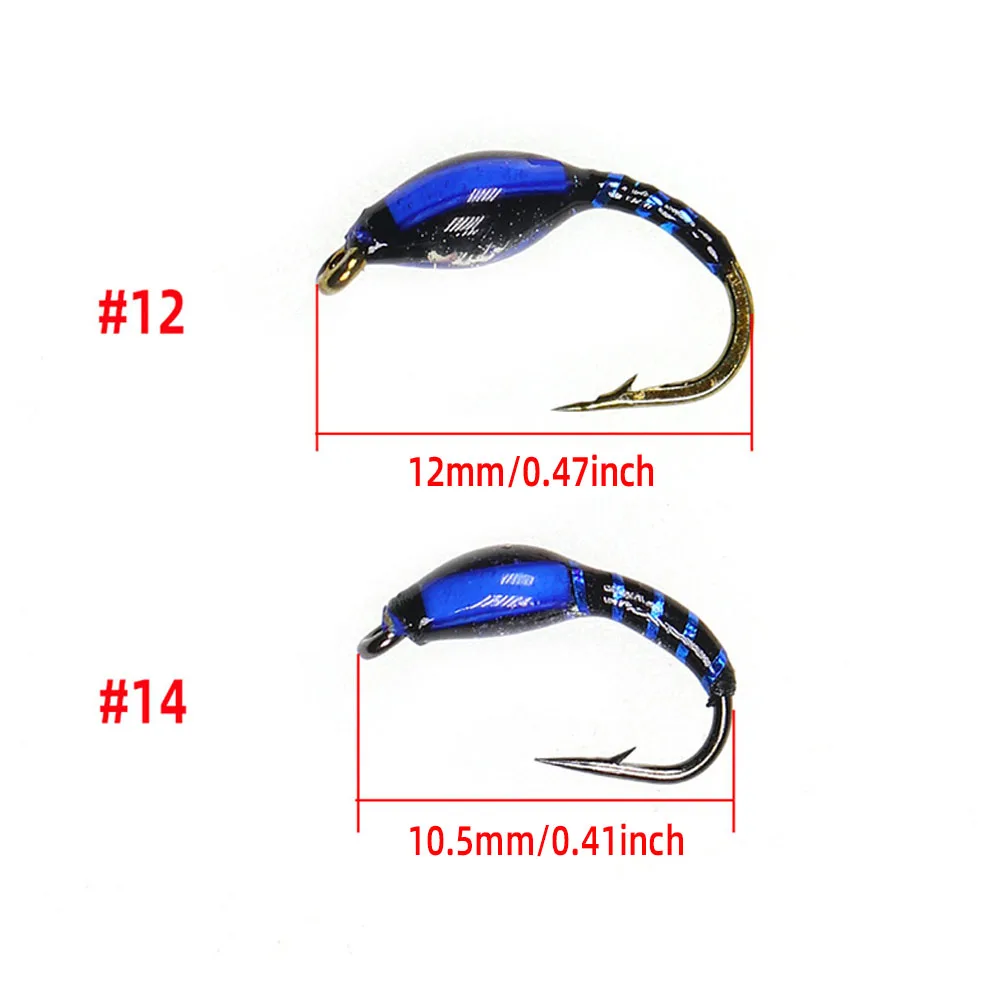 12 # 14 #   Couleur multiple pêche à la mouche truite mouche époxy nymphe mouches Midge pêche leurre insectes appâts
