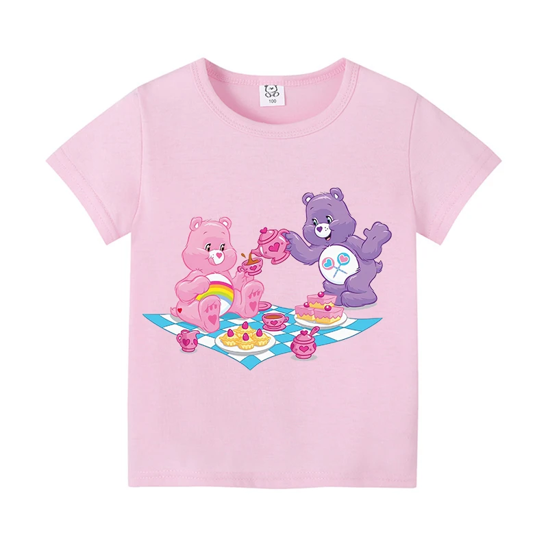 Carebearss Children T-Shirt Cute Anime Girls Kawaii Little Bear Tees Shirt Cartoon Short Sleeve Tops Kids Clothing Birthday Gift