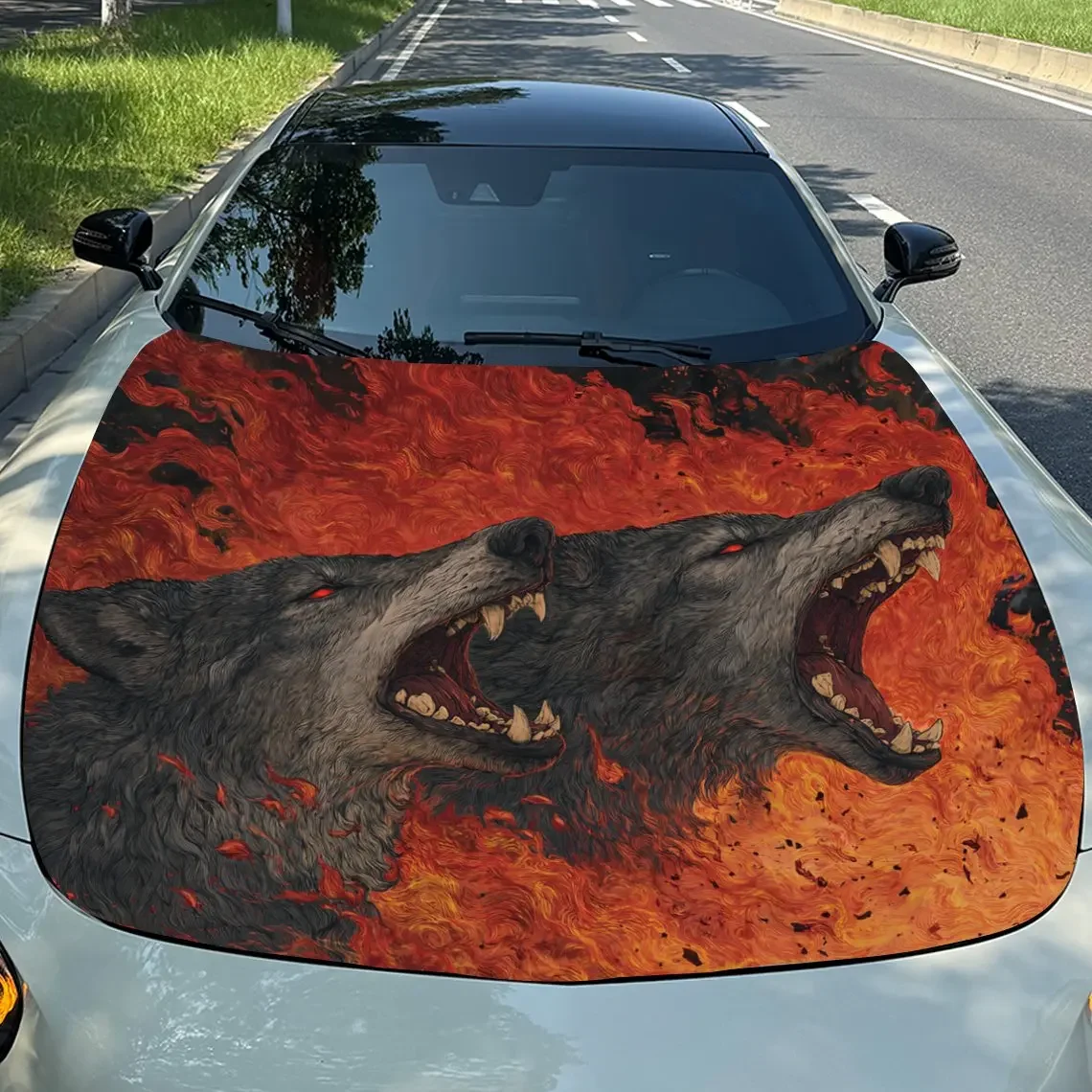 Flame Wolf Pattern Car Hood Stickers, Stunning Decorations, Suitable For Various Car Models And Motorcycles, PVC Stickers, Car P