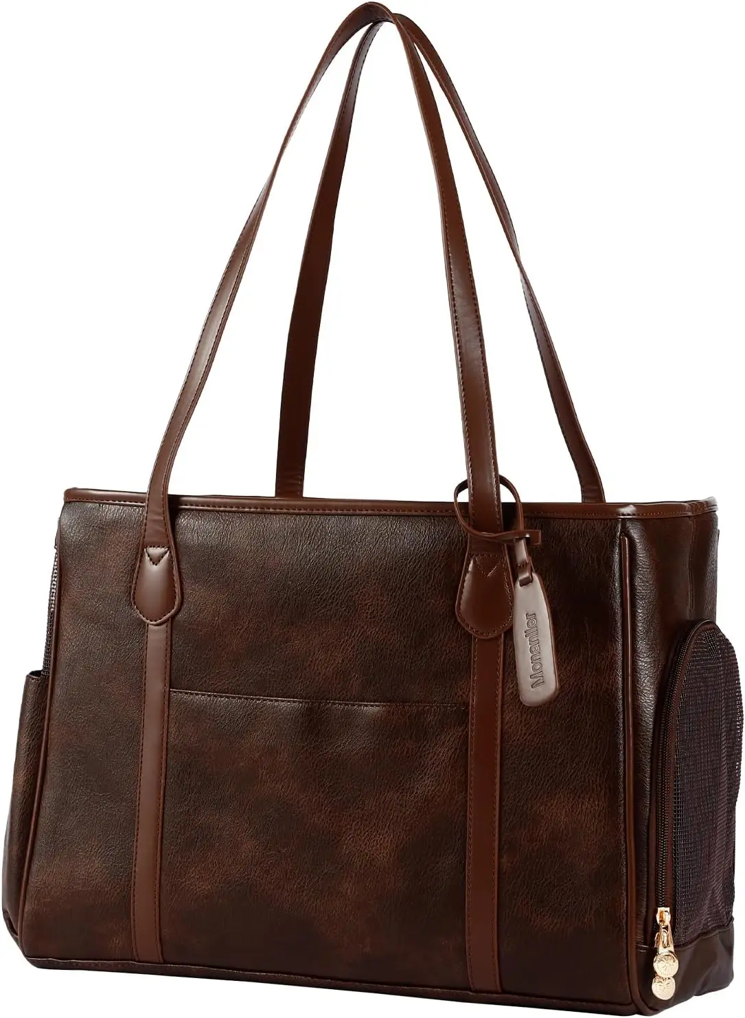 

Стильная кожаная сумка-переноска для маленьких собак и кошек, одобренная авиакомпаниями, мягкая, кофейного цвета.