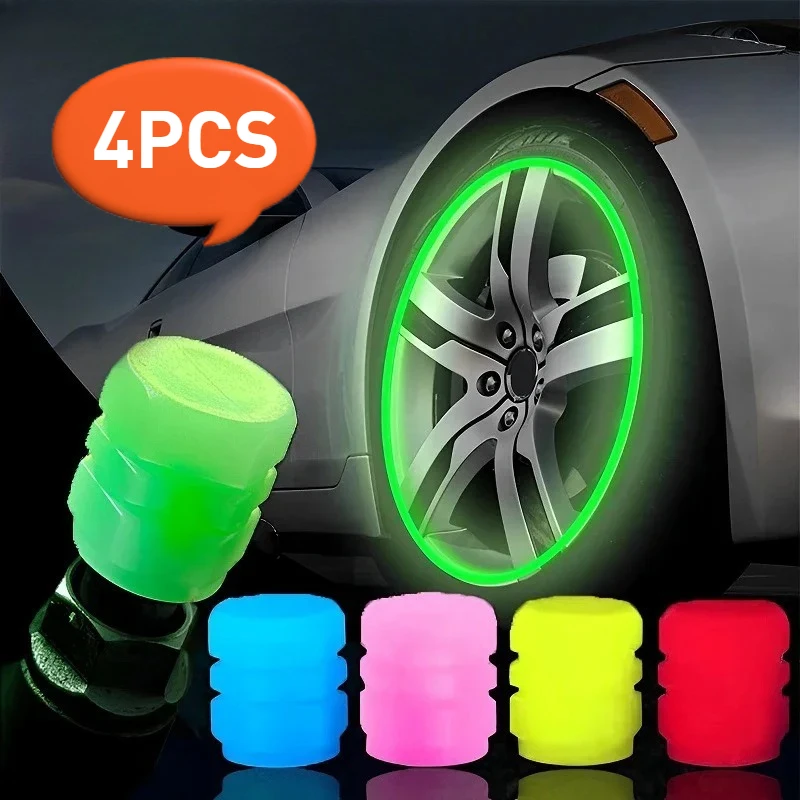4pcs Colorful Luminous Valve Cap Durable Dustproof Car Valve Stems Personalized Decoration and Safety Warning in One Car Parts