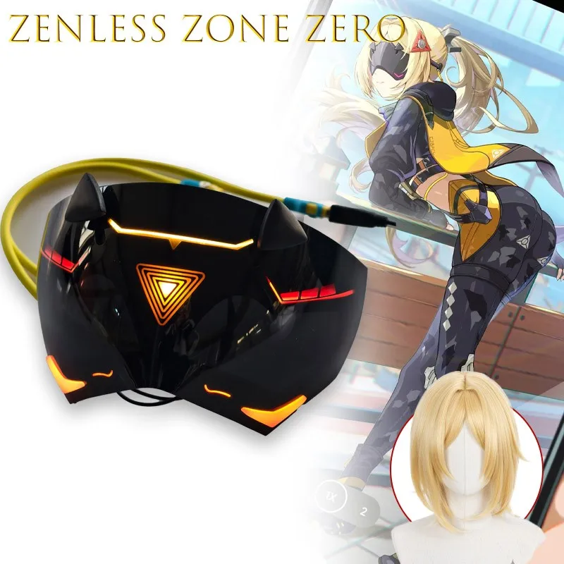 BZenless منطقة صفر الزناد تأثيري نصف قناع الوجه جودة عالية أنيمي لصقة عين شعر مستعار مجموعة Obol فرقة هالوين حفلة الرجال كرنفال