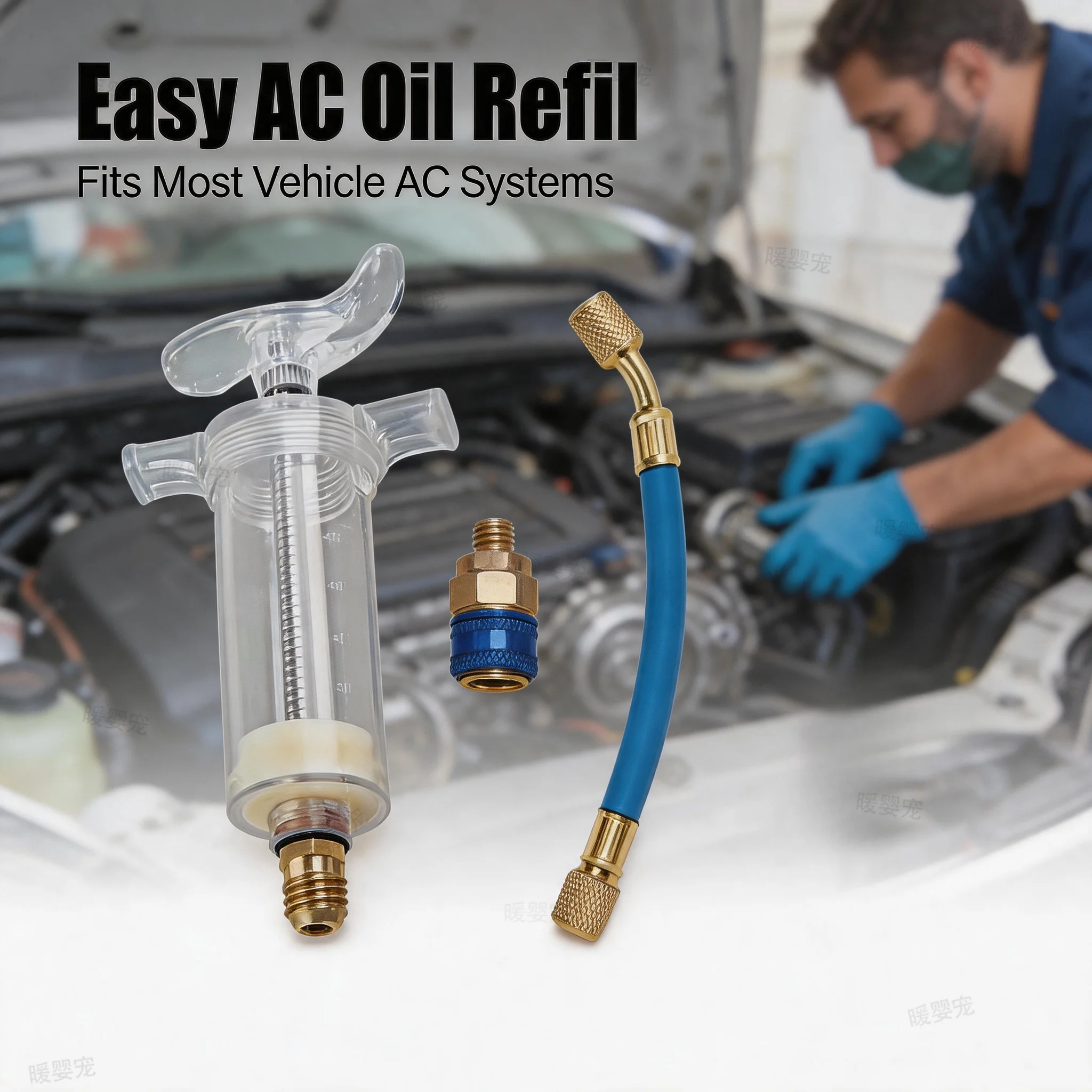 30ml Car A/C Oil/Dye Injector 1/4 Inch 1oz Low Side Quick Coupler Adapter Automotive Air Conditioning Injection Syringe Tool