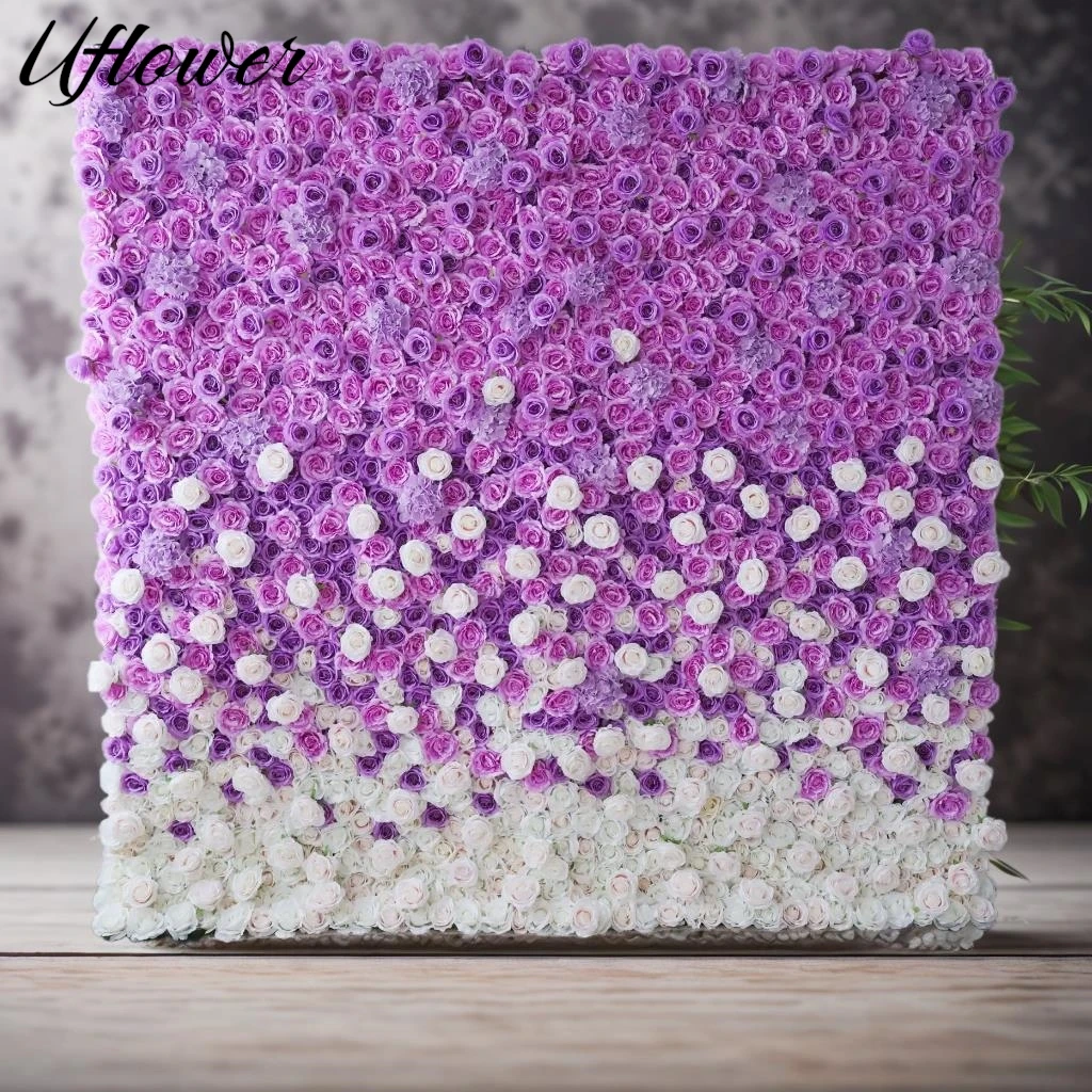 

Uflower Royal Series Luxury 3D Purple Rose Artificial Fower Wall Plant Wall Birthday Party Outdoor Wedding Background Decoration