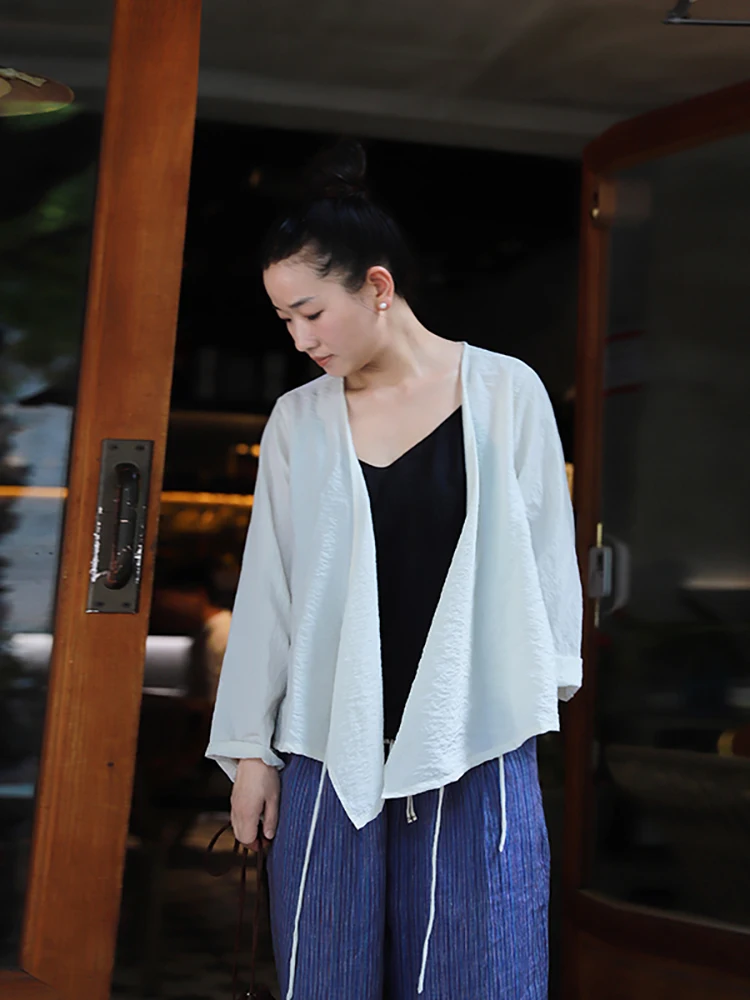 

Женский кардиган Wenteach Ci из натурального шелкового шифона с поясом, легкий, солнцезащитный, светло-бежевый