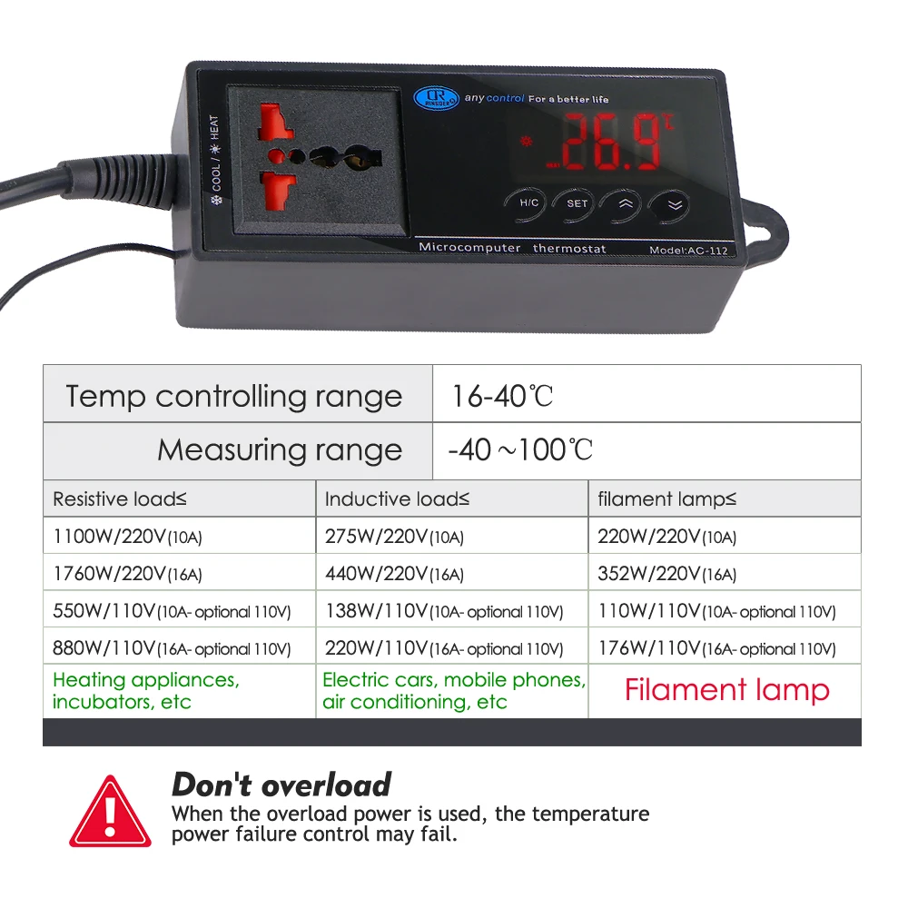 Reptile Terrarium Thermostat Controller LED Temperature Sensor Digital Outlet Thermostat Suction Cup Terrarium Tank Accessories