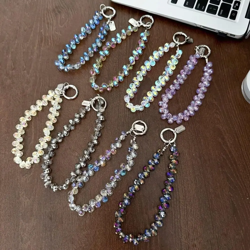Pendentif élégant en perles de cristal scintillantes, porte-clés détachable en perles de cristal colorées, lanière de téléphone transparente pour femmes et filles