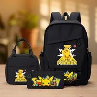 Pikachu Conjunto de mochila de gran capacidad, bolso de mano y estuche para lápices con correas ajustables para viajes diarios y regreso a la escuela, viajes
