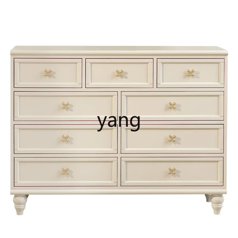 

LXL Cream Style Nine-Drawer Cabinet Bedroom Locker of Bed End Minimalist Solid Wood Chest of Drawer