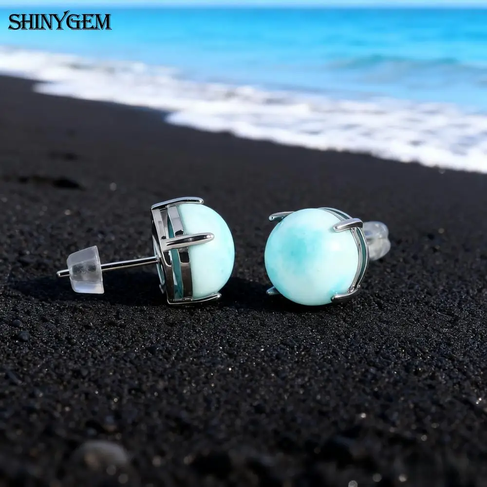 

SHINYGEM 925 Sterling Silver Ear Stud Platinum-Plated Women Natural Rose Quartz Larimar Aquamarine Amazonite Gemstone Earrings