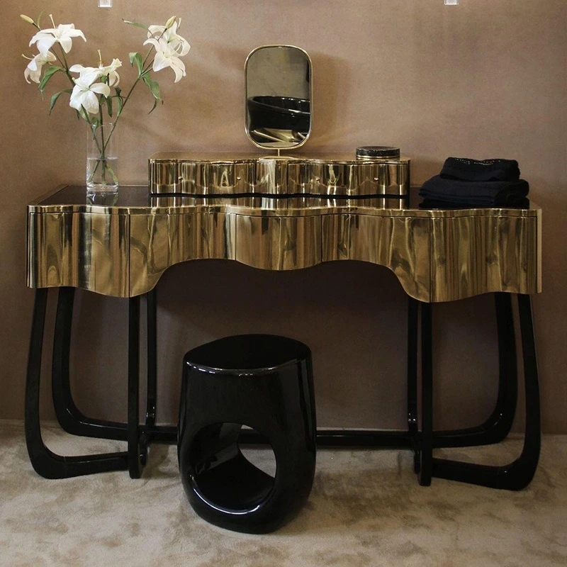 Luxury black gold furniture dressing table entry foyer metal strip case