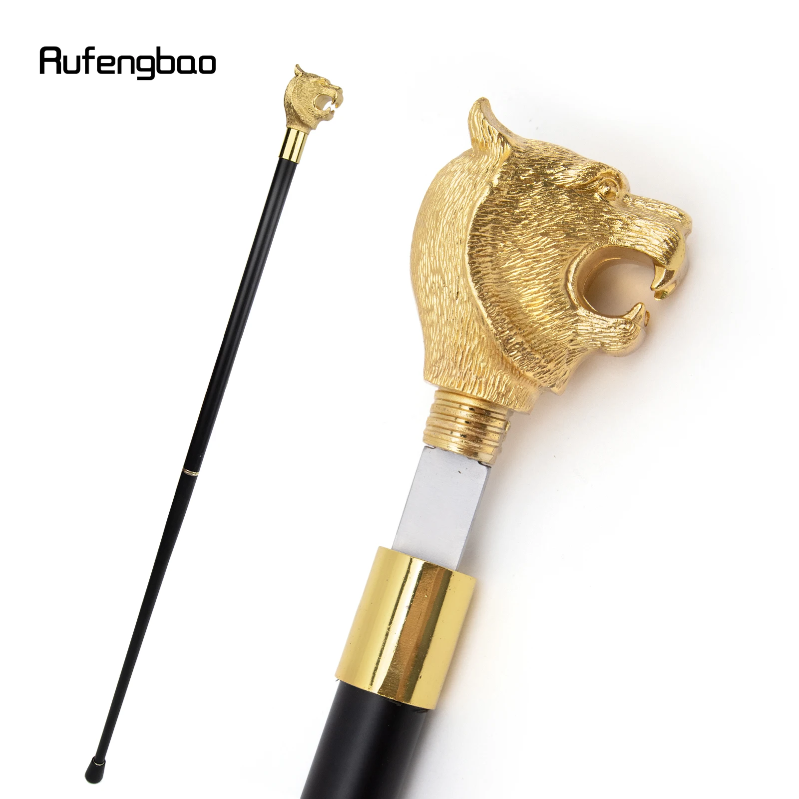 Gold Luxury Tiger Head Handle Walking Stick with Hidden Plate Self Defense Fashion Cane Plate Cosplay Crosier Stick 93cm