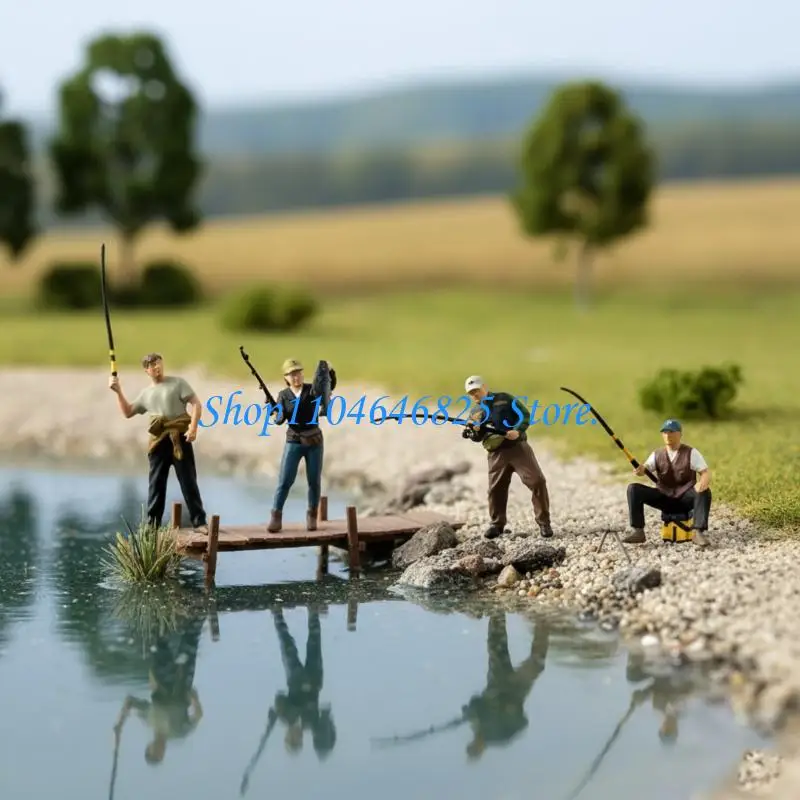 Realistic Fisherman Figurine Resin 1/64 Scale Miniature for Shelf Display Decors