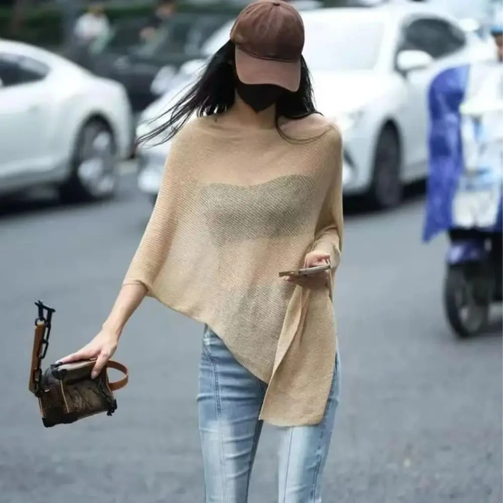 Trendy Loose Irregular Cape Shawl Ice Silk Thin Sun Protection Shawls Gifts Air Conditioning Clothes