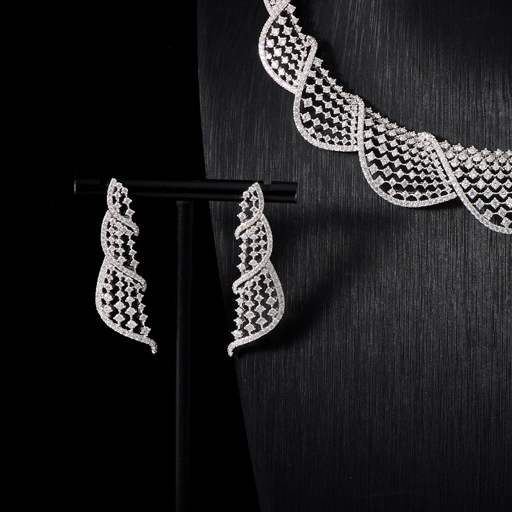 IN JEWELIFE Luxury 4Pcs Bridal Jewelry Set Hollow Weave Cubic Zirconia Necklace Dangle Earrings Bracelet Ring Women Wedding Banq