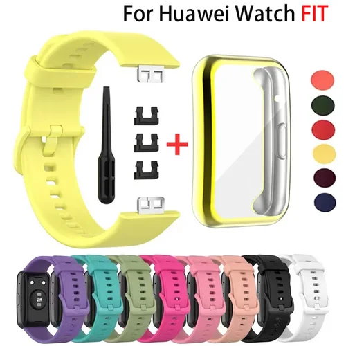 Funda de TPU + correa de silicona para Huawei Watch FIT, correa de reloj inteligente para mujer, pulsera deportiva, correa de reloj + funda, accesorios para reloj Huawei